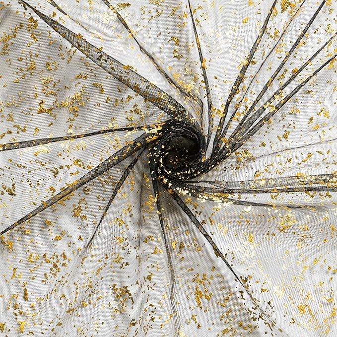 Artoid Mode Black Gold Gauze Table Runner 120 Inch 10FT, Glitter Metallic Foil Sheer Dining Wedding Anniversary Holiday Birthday Table Decor for Home Party
