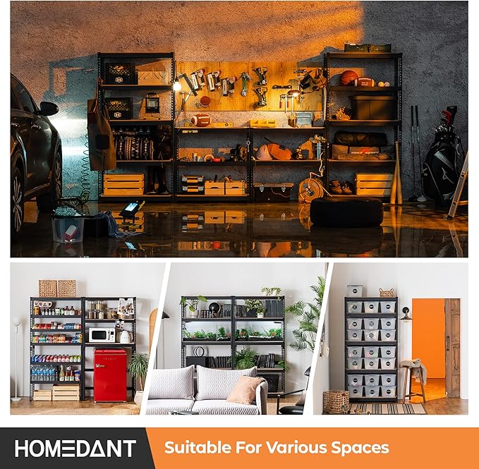 HOMEDANT 5 Tier Storage Shelves Adjustable Laminated Boltless Garage Metal Shelving Unit Heavy Duty Utility Rack Shelf Warehouse Pantry Closet Kitchen 35.9" W x 16.2" D x 71.3" H 4Pack