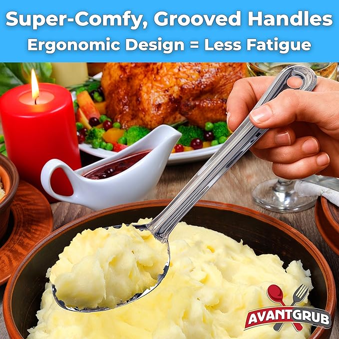 Super Strong, Ergonomic 11 in Serving Spoon 1 Pk. Big, Slotted Stainless Steel Spoons for Cooking, Baking and Basting. Best Kitchen Flatware for Buffet and Banquet Service in Restaurants and Homes