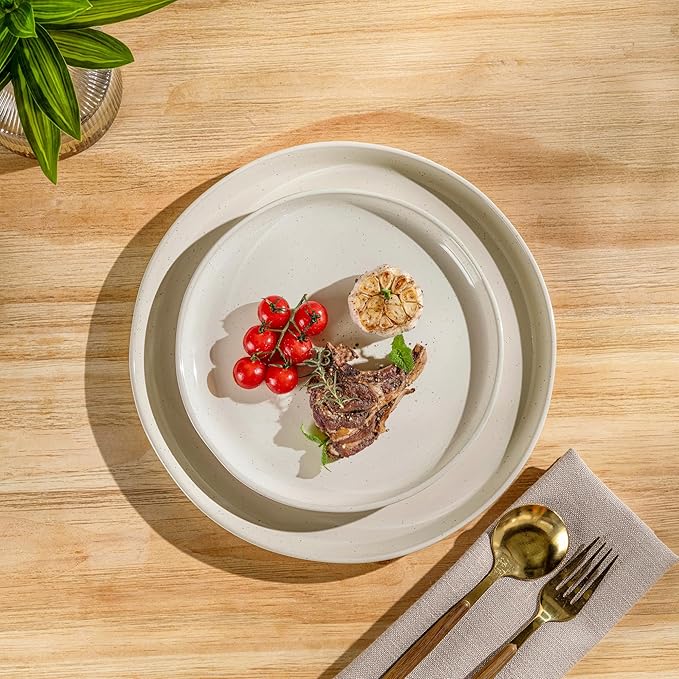 AmorArc Ceramic Dinnerware Sets with Pasta Bowls for 8, Handpainted Plates and Bowls Set with Rustic Terracotta Underside, Scratch Resistant Dishes Set, Dishwasher & Microwave Safe, 32 Pcs