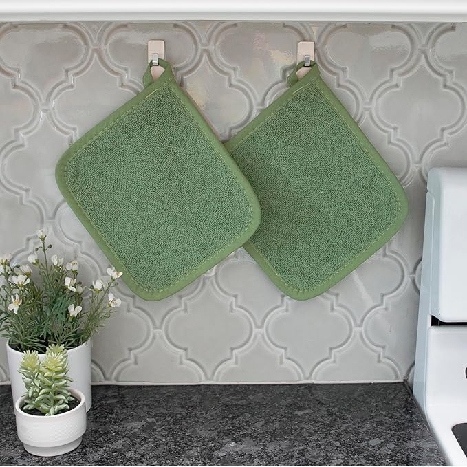 RITZ Terry Potholder & Hot Pad: Unparalleled Heat Resistant, Durable 100% Cotton – Ergonomically Designed for Optimal Grip – Easy-Care Machine Washable – 4-Pack, Juniper