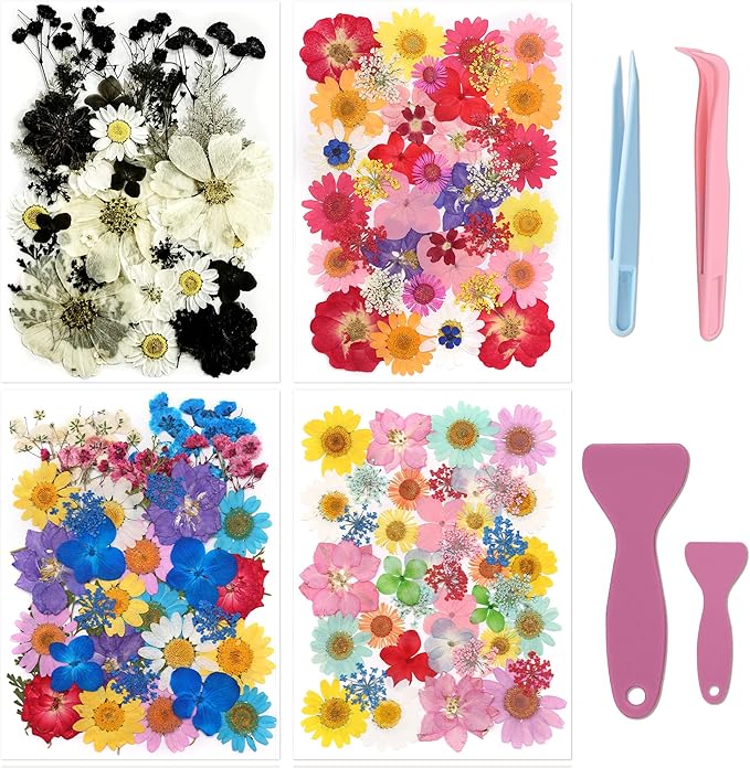 160 Pcs Dried Pressed Flowers with Tweezers for Crafts, Dried Flowers for Resin Crafts for Jewelry Making for Candle Making for Wedding Card