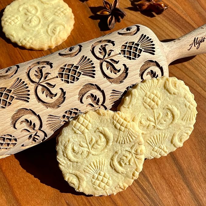 THISTLES Embossing Rolling Pin Laser engraved rolling pin with Thistle flowers Gift for mother friend