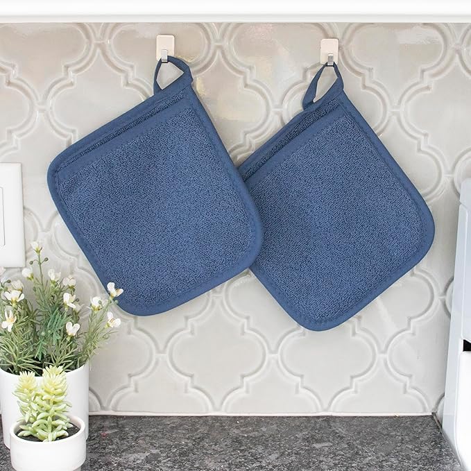 RITZ Terry Potholder & Hot Pad: Unparalleled Heat Resistant, Durable 100% Cotton – Ergonomically Designed for Optimal Grip – Easy-Care Machine Washable – 4-Pack, Dew/Federal
