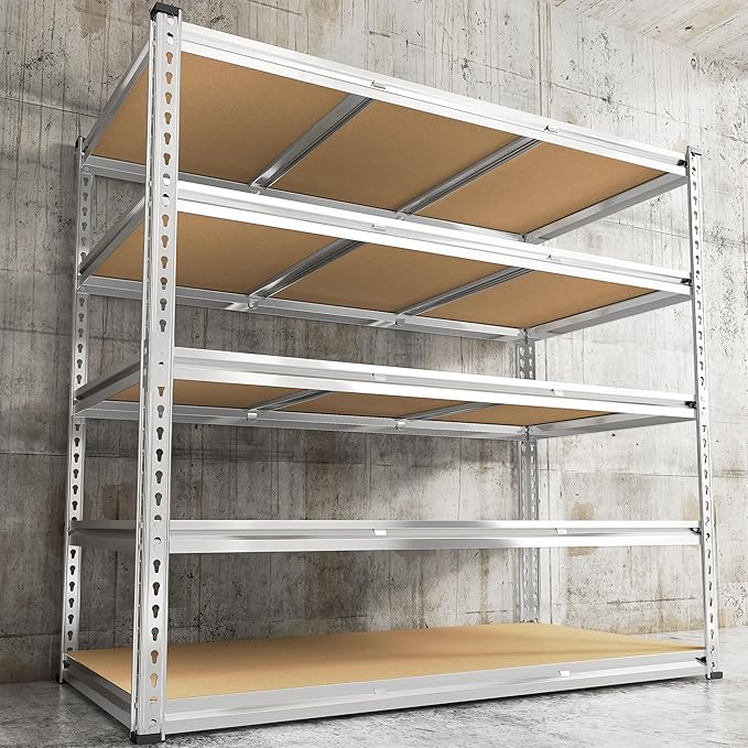 REIBII Garage Shelving, 5 Tier Storage Shelves Load 3020LBS, Adjustable Garage Shelving Heavy Duty, Metal Shelves Unit for Basement, Warehouse, 48" W x 72" H x 24" D, Galvanized