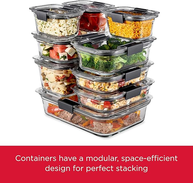 Rubbermaid Brilliance Glass Food Storage Containers, 3.2 Cup, Set of 4, BPA-Free, Leak-Proof, Clear