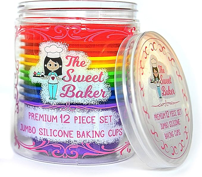 | Professional Jumbo Silicone Baking Cups | Premium 12 Piece Set | Reusable Cupcake Muffin Pans | BPA Free