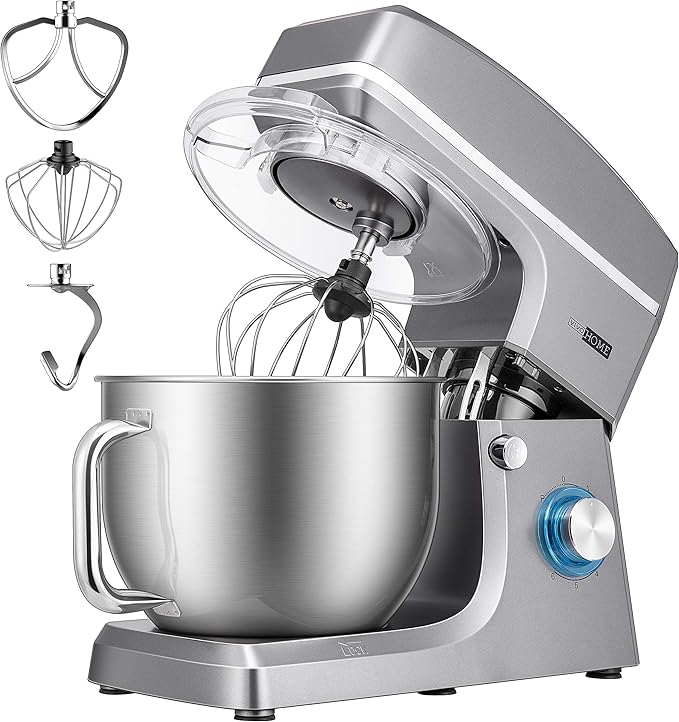VIVOHOME 7.5 Quart Stand Mixer, 660W 6-Speed Tilt-Head Kitchen Electric Food Mixer with Beater, Dough Hook, Wire Whip, and Egg Separator, Iron Gray