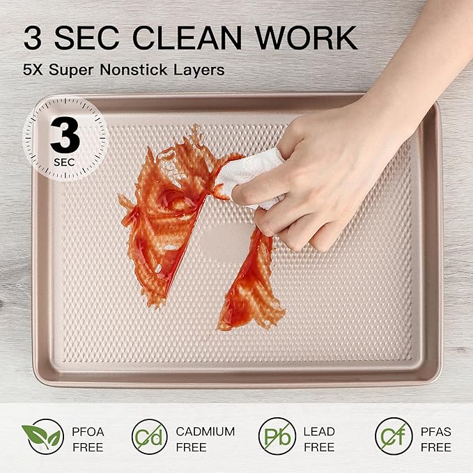 HONGBAKE 2 Pack Half Sheet Baking Pans,Non Stick Baking Sheet for Oven, 57% Thicker Carbon Steel Cookie Sheets for baking, 17.5" x 12" Cookie Trays