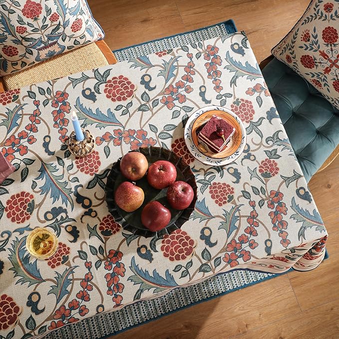 patdrea Designer Vintage Linen Small Square Tablecloth,French Anti-Wrinkle Durable Floral Table Cloth,Colorful Table Cover for Kitchen Dining,Parties,Christmas,Thanksgiving,Party,67"x67"-Puno