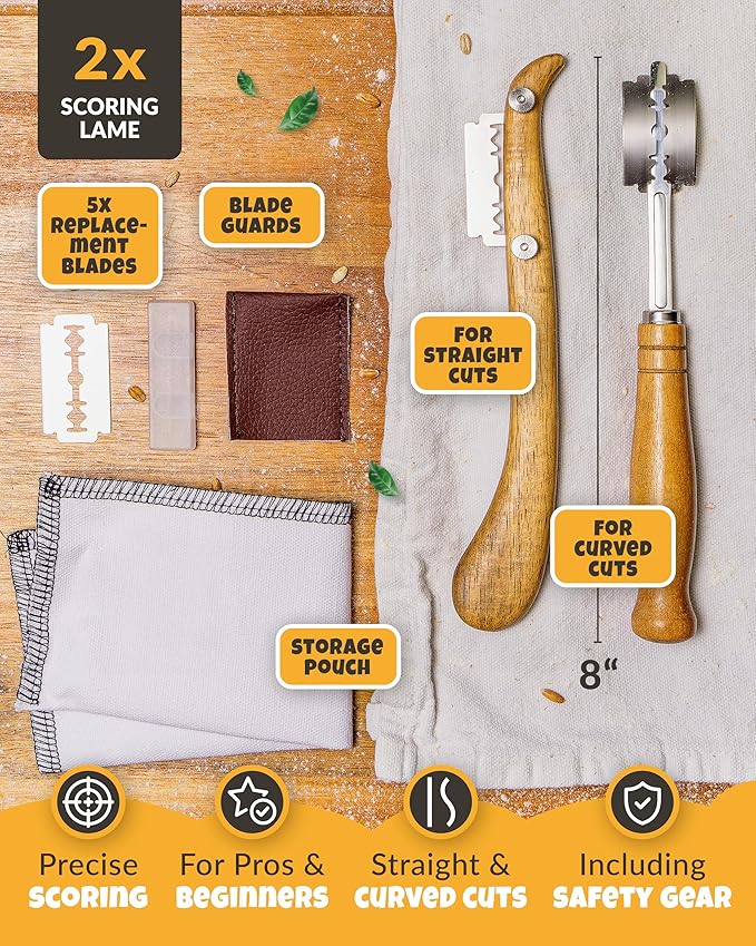 2pcs Set Bread Lame with 5 Blades – Sourdough Scoring Tool Set with Straight & Curved Scoring Knife for Sourdough and Bread Baking, Dough Scorer, Bread Scoring Tool, Bread Baking Supplies