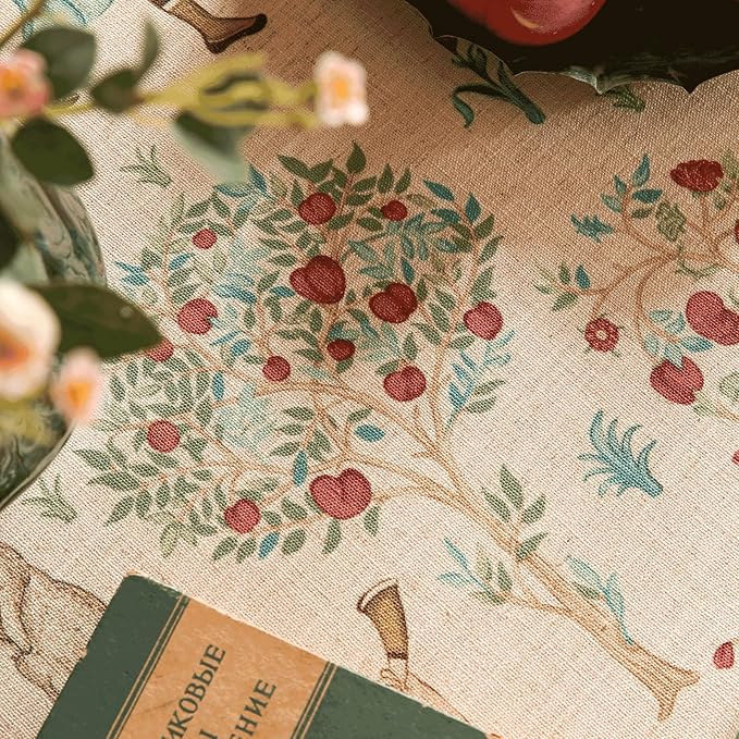 patdrea Designer Vintage Beige Tablecloth for Rectangle Table,Italian Linen Trees Pattern Anti-Wrinkle Table Cloth,Cover Cloth Decor for Kitchen Dining,Christmas,Thanksgiving,63"x87"-Tatiana a
