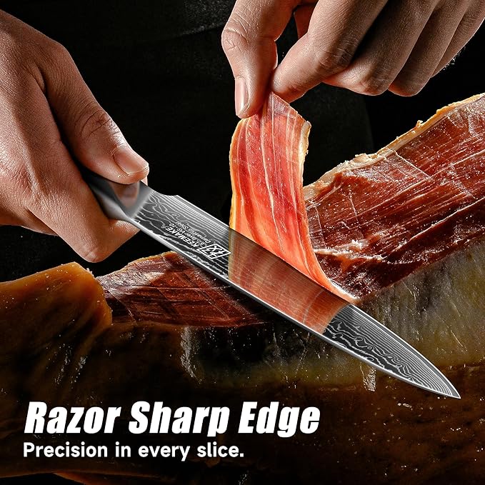 KEEMAKE Carving Knife for Meat, 8 Inch Ultra Sharp Damascus Kitchen Knives with G10 Ergonomic Handle, Brisket Knife for Meat Cutting, Japanese Knives for BBQ Ham Roast Turkey Vegetable