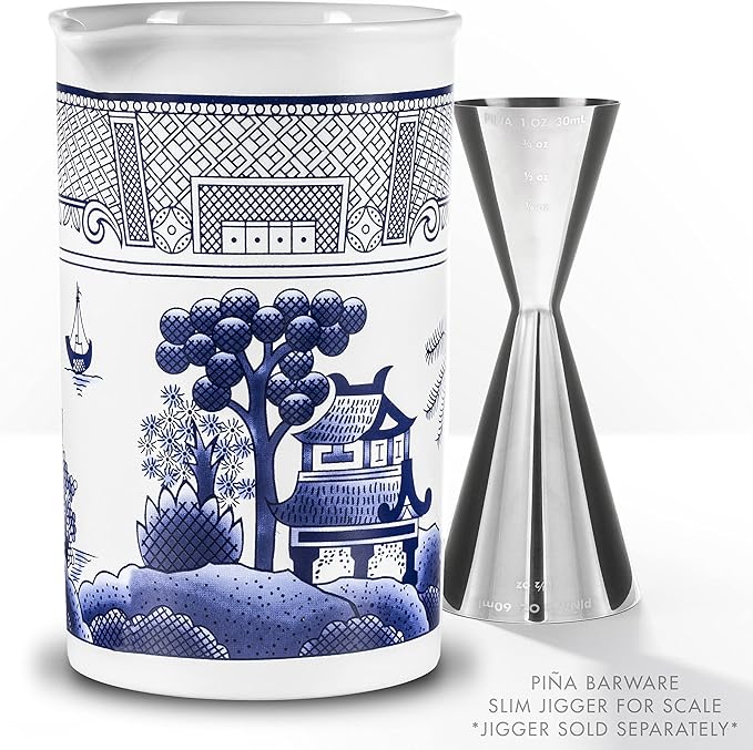 Piña Barware Seamless Professional Porcelain Mixing Glass – 600mL / 20oz (Traditional Blue Willow Pattern, 1)
