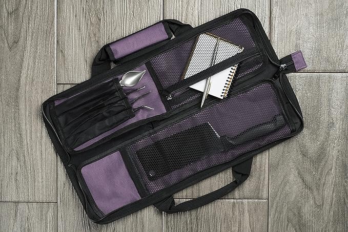 Asaya Chef Knife Roll Bag - 12 Pockets for Knives and Kitchen Utensils - Lightweight, Durable, and Stain Resistant Nylon - Perfect for the Traveling Chef - Knives not Included (Purple)