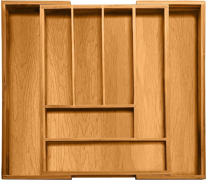 Bellemain Expandable Bamboo Drawer Organizer - Large Kitchen Utensil Holder for Cutlery, Silverware, Flatware Storage - Utensil Organizer for Kitchen Drawers, Desk, Junk Drawer Organizer Tray, 8-Slot