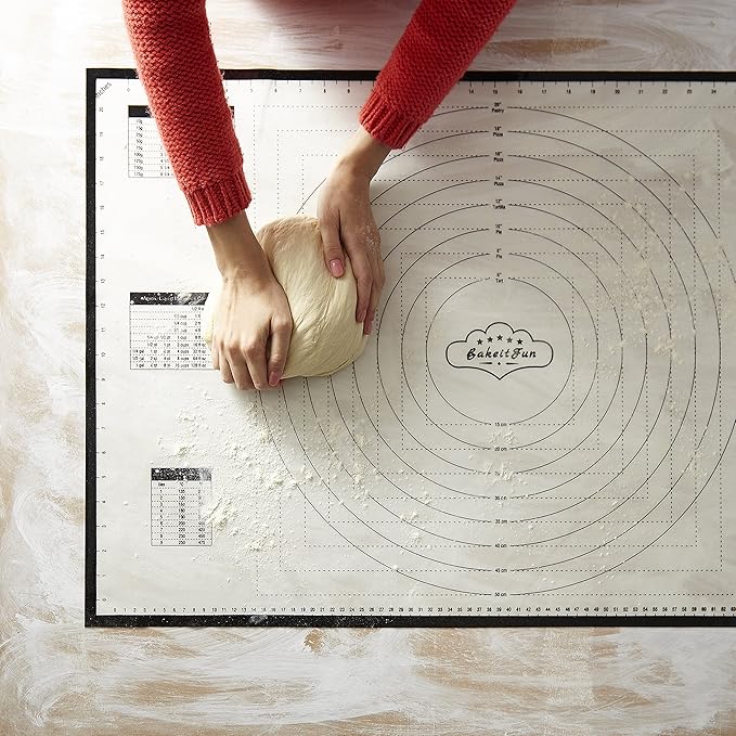 Extra Large Silicone Baking Mat – Non-Stick Pastry Mat with Measurements, Conversion Charts & Heat Resistance – Reusable Food-Grade Silicone for Dough Rolling, Pizza & Baking