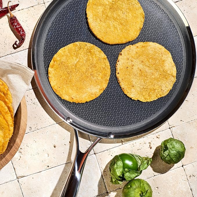 HexClad Hybrid Nonstick 12-Inch Griddle Pan, Stay-Cool Handle, Dishwasher-Friendly, Oven-Safe Up to 900°F, Induction Ready, Compatible with All Cooktops