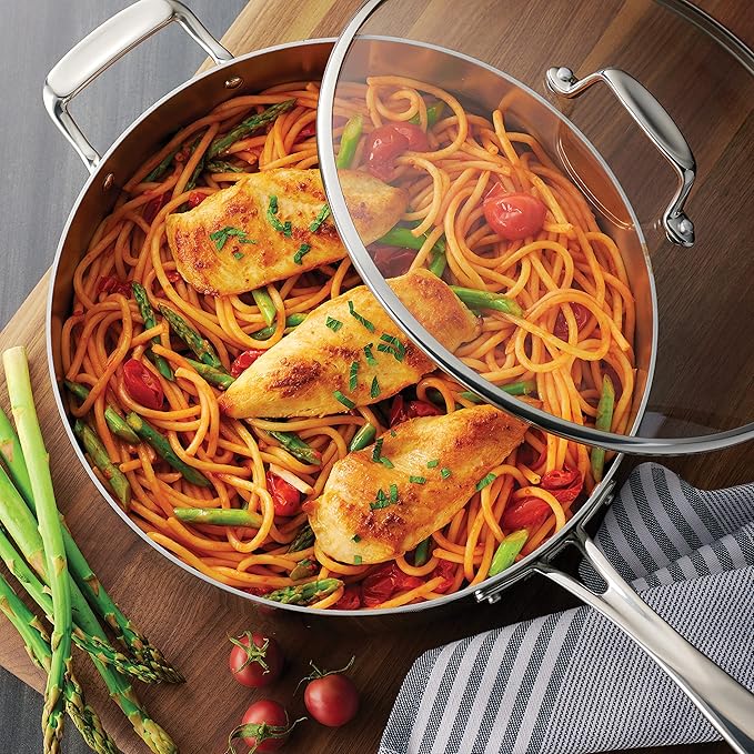 Tramontina Tri-Ply Clad Stainless Steel 12-Piece Cookware Set with Glass Lids, Pots and Pans Kitchen Set, Induction-Ready, Dishwasher-Safe, NSF-Certified